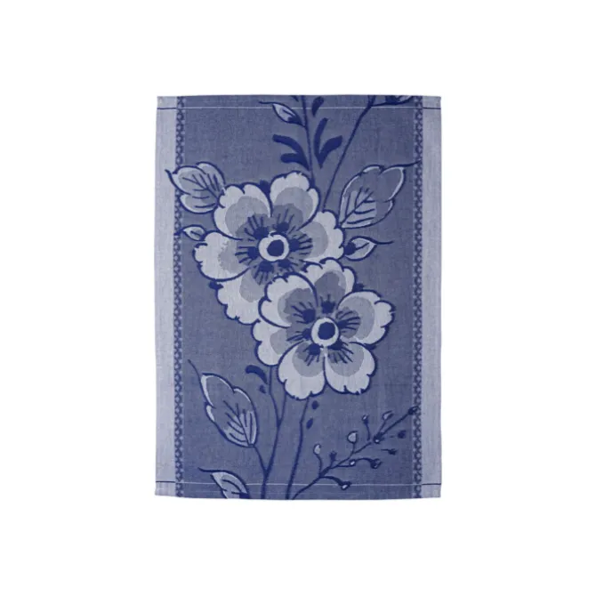 Heinen Delfts Blauw Bloem theedoek