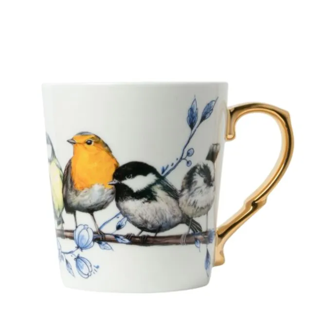 Heinen Delfts Blauw Bosvogels mok goudkleurig