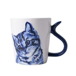 Heinen Delfts Blauw Kattenstaart vriendelijk mok 300 ml kera