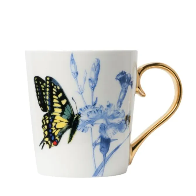 Heinen Delfts Blauw Koninginnenpage mok goudkleurig