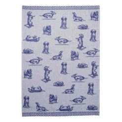 Heinen Delfts Blauw Teckel Nhaan theedoek