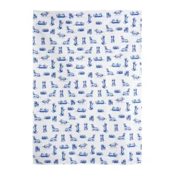 Heinen Delfts Blauw Teckel Nhaan theedoek wit