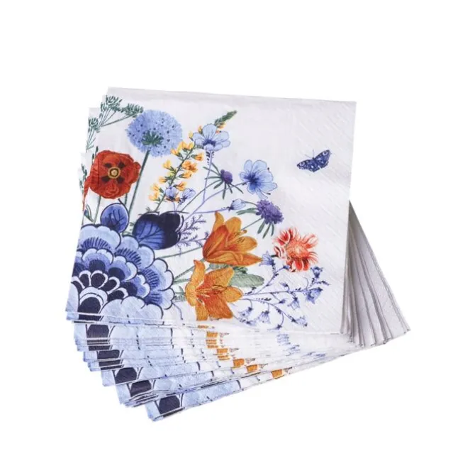 Heinen Delfts Blauw Wildbloemen servetten 20 stuks