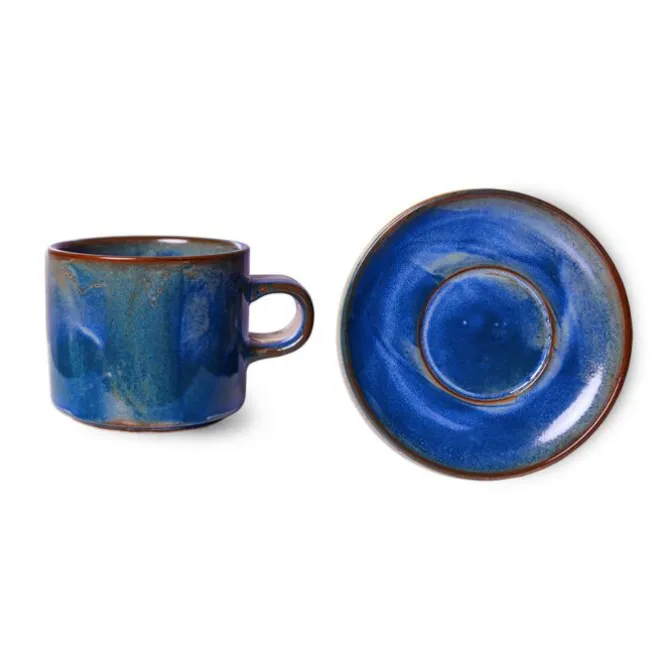 HK Living Chef Ceramics ACE7164 kop en schotel 220 ml aardewerk rustic blue