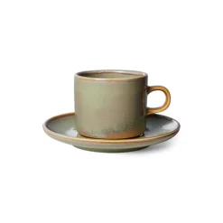 HK Living Chef Ceramics ACE7166 kop en schotel 220 ml aardewerk moss green