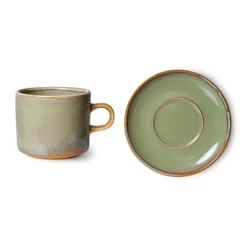 HK Living Chef Ceramics ACE7166 kop en schotel 220 ml aardewerk moss green