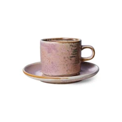 HK Living Chef Ceramics ACE7165 kop en schotel 220 ml aardewerk rustic pink