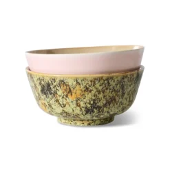 HK Living 70's KST0075 Ascend Ramen Bowl ø 19 cm aardewerk 2-delig