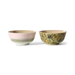 HK Living 70's KST0075 Ascend Ramen Bowl ø 19 cm aardewerk 2-delig