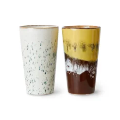 HK Living 70's KST0029 Brine Latte Macchiatomok 310 ml aardewerk 2 stuks