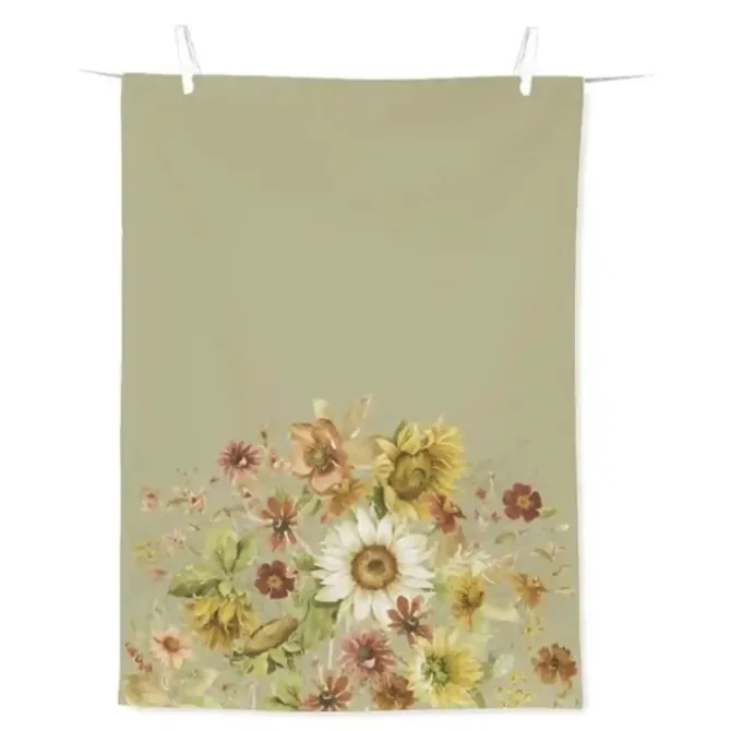 Ihr Late Summer Flowers theedoek 70 x 50 cm katoen groen