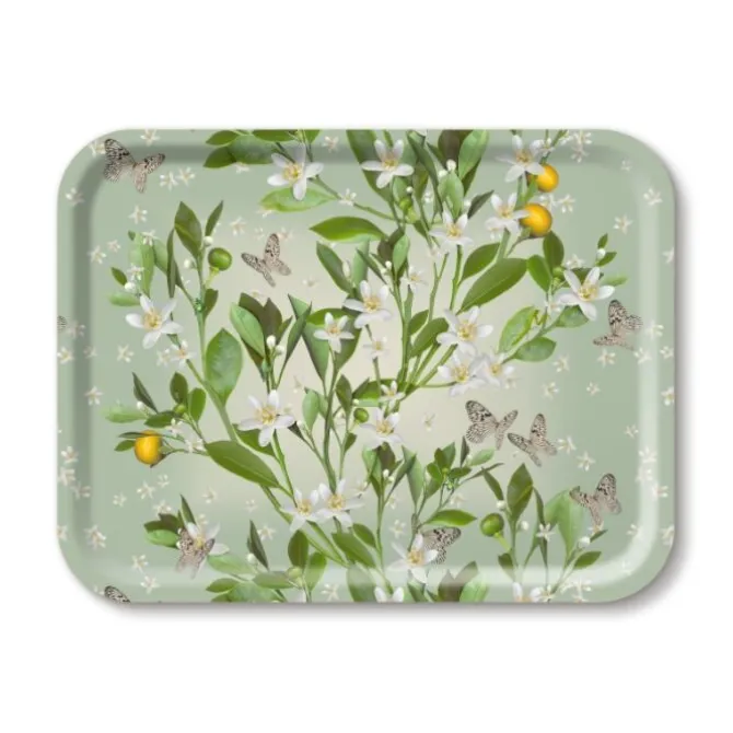 Jamida Sinaasappel Bloesem dienblad 43 x 33 cm hout groen