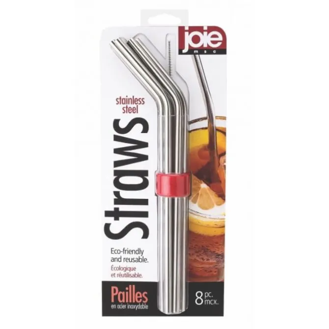 Jo!e cocktailrietjes met reinigingsborstel 24,7 cm rvs 6 stuks