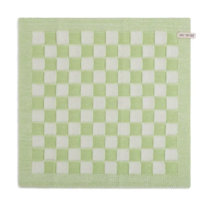Knit Factory Block handdoek 50 x 50 cm Spring Green Ecru