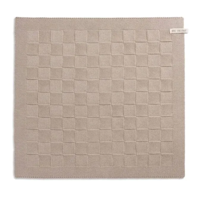 Knit Factory handdoek geruit 50 x 50 cm katoen acryl beige effen