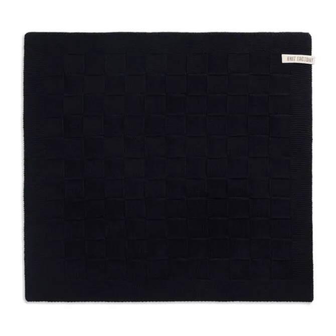 Knit Factory handdoek geruit 50 x 50 cm katoen acryl zwart