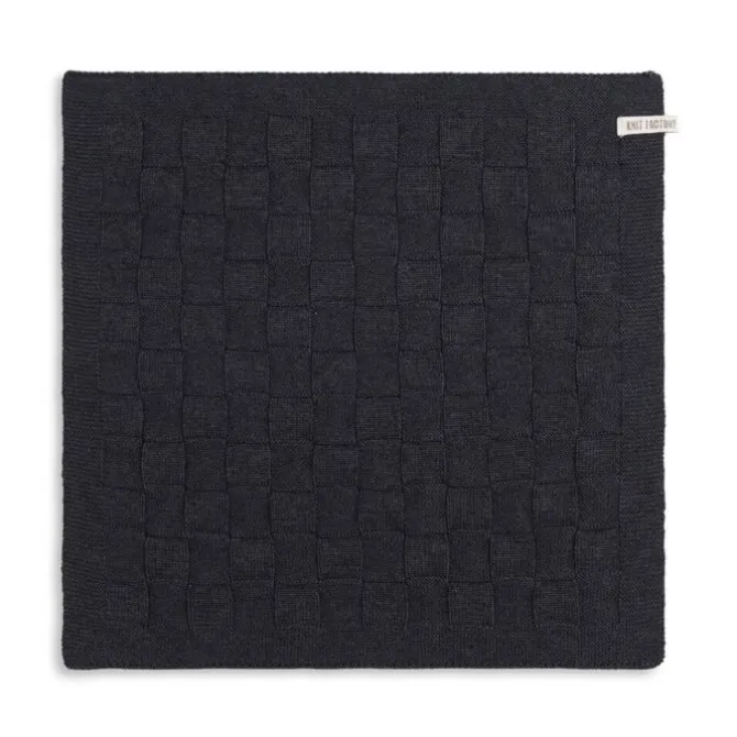 Knit Factory handdoek geruit 50 x 50 cm katoen acryl antraciet