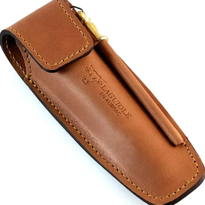 Laguiole en Aubrac holster met aanzetstaal leer bruin