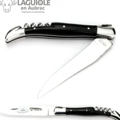 Laguiole en Aubrac klapmes met kurkentrekker 12 cm buffelhoorn