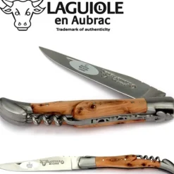 Laguiole en Aubrac klapmes met kurkentrekker 12 cm juniper