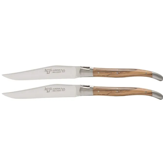 Laguiole en Aubrac Shepherd's Cross steakmes 11,5 cm olijfhout 2 stuks