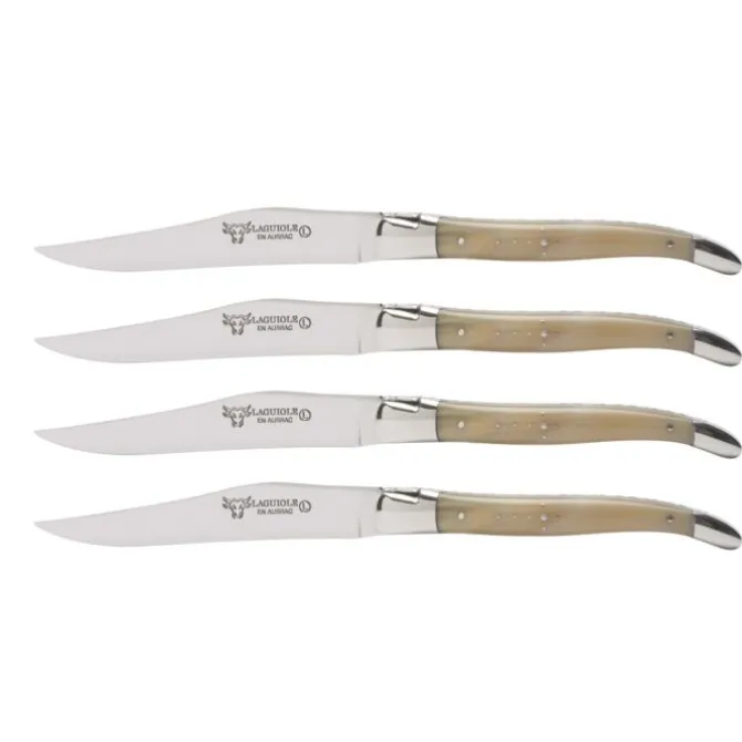 Laguiole en Aubrac Shepherd's Cross steakmes 11,5 cm hoorn 4 stuks