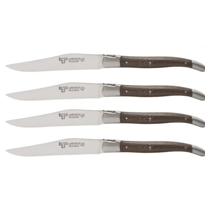 Laguiole en Aubrac Shepherd's Cross steakmes 11,5 cm wengéhout 4 stuks