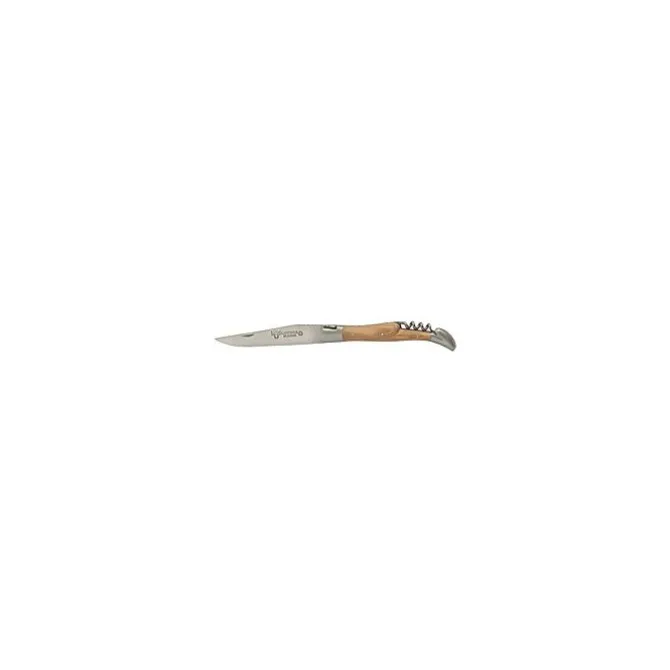 Laguiole en Aubrac Shepherd's Cross klap-steakmes 12 cm olijfhout met kurkentrekker