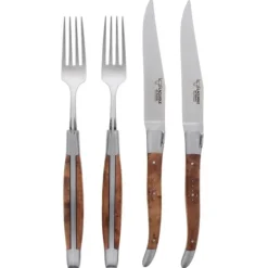 Laguiole en Aubrac shepherds cross steakmessen met vorken Thuya hout 4-delig