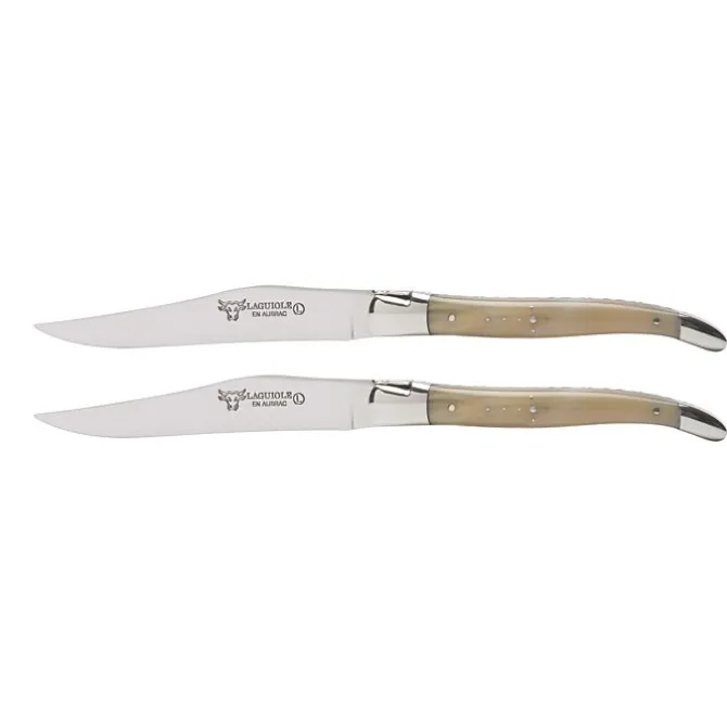 Laguiole en Aubrac Shepherd's Cross steakmes 11,5 cm hoorn 2 stuks