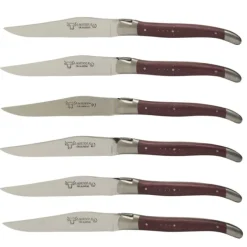 Laguiole en Aubrac steakmes 11,5 cm amarant rood 6 stuks