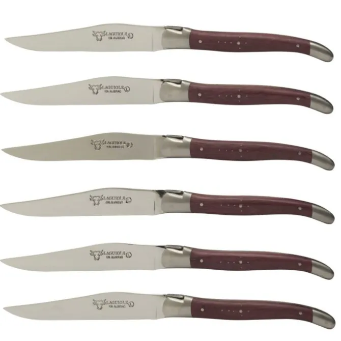 Laguiole en Aubrac steakmes 11,5 cm walnoothout 4 stuks