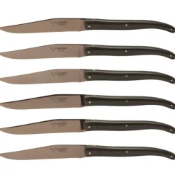 Laguiole en Aubrac steakmes 11,5 cm titanium paperstone donkerbruin 6 stuks