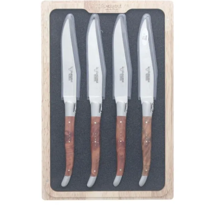 Laguiole en Aubrac steakmes 11,5 cm Thujahout 4 stuks