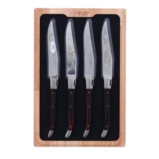 Laguiole en Aubrac steakmes 11,5 cm Macassar ebbenhout 4 stuks
