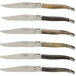 Laguiole en Aubrac steakmes 11,5 cm geperst hoorn bruin 6 stuks