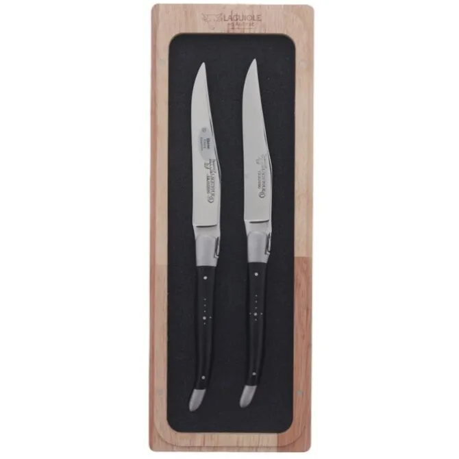 Laguiole en Aubrac steakmes 11,5 cm ebbenhout 2 stuks