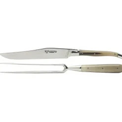 Laguiole en Aubrac trancheerset hoorn beige 2-delig