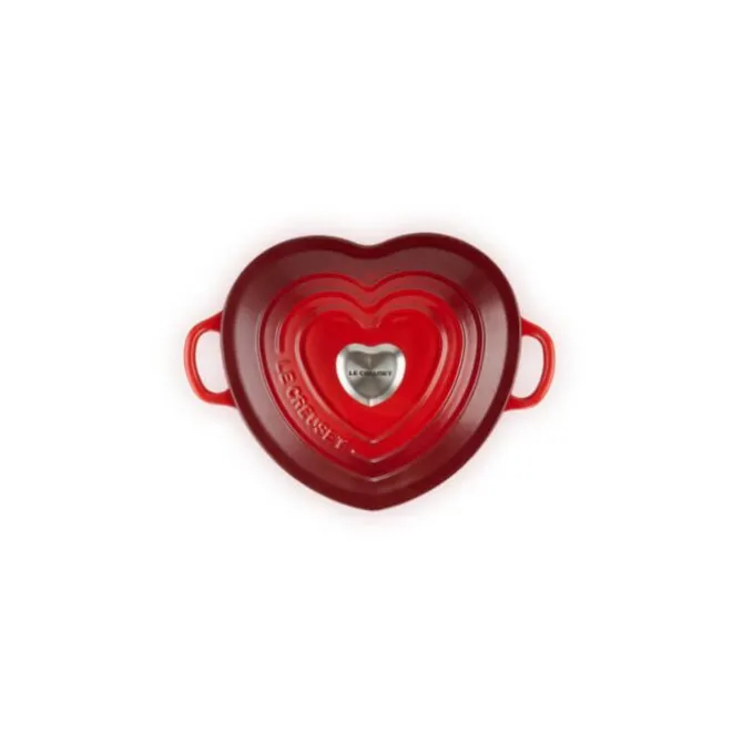 Le Creuset braadpan hartvormig met rvs knop 2 liter gietijzer kersrood