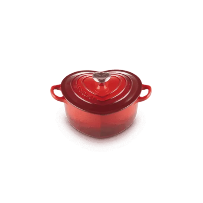 Le Creuset braadpan hartvormig met rvs knop 2 liter gietijzer kersrood