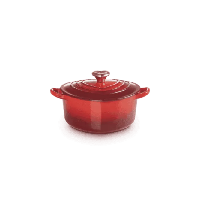 Le Creuset braadpan hartvormig met rvs knop 2 liter gietijzer kersrood