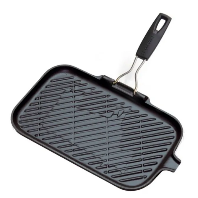 Le Creuset grillpan met inklapbare handgreep rechthoek 36 x 20,5 cm gietijzer zwart