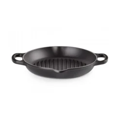 Le Creuset hoge grillplaat rond ø 25 cm gietijzer mat zwart