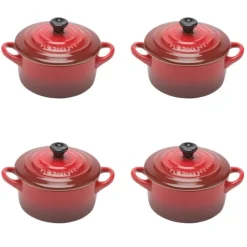 Le Creuset minipan ø 10 cm aardewerk kersrood 4 stuks