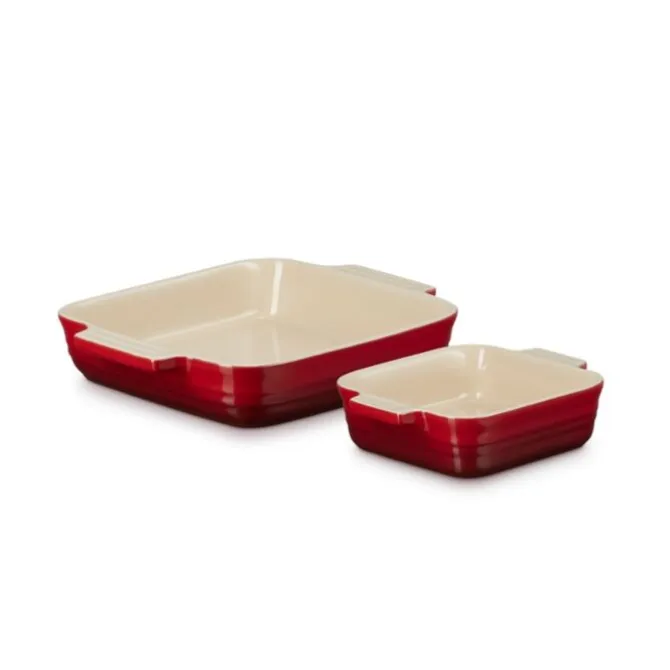 Le Creuset ovenschalenset 23 + 14 cm aardewerk kersrood 2-delig