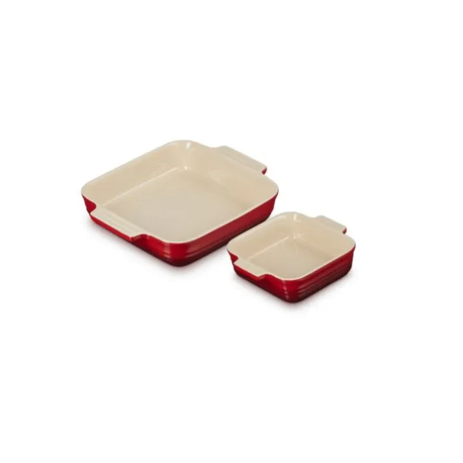Le Creuset ovenschalenset 23 + 14 cm aardewerk kersrood 2-delig