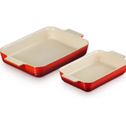 Le Creuset ovenschalenset 32 + 25 cm aardewerk kersrood 2-delig