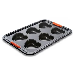 Le Creuset Pâtiliss bakvorm voor 6 hartvormige muffins staal zwart