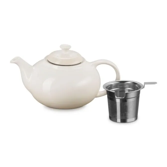 Le Creuset theepot met filter 1,3 liter aardewerk Meringue