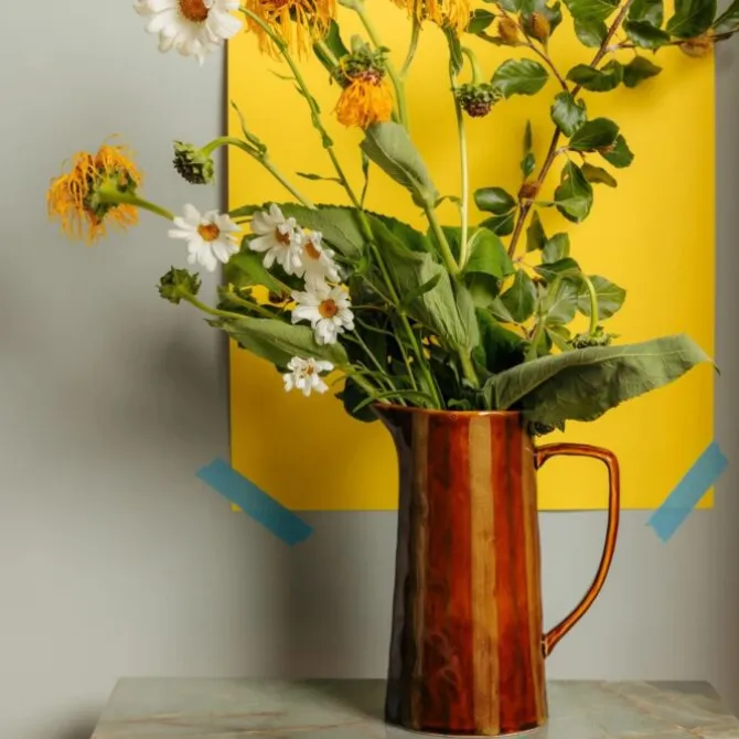 Maegen karaf 24,5 cm aardewerk gestreept Ochre & Brown